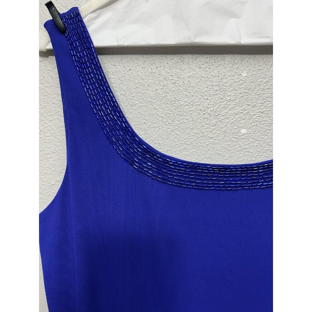 Alex Evenings Maxi Gown Dress Size 10 Set Jacket Blue Beaded Sleeveless Wedding - Picture 6 of 14
